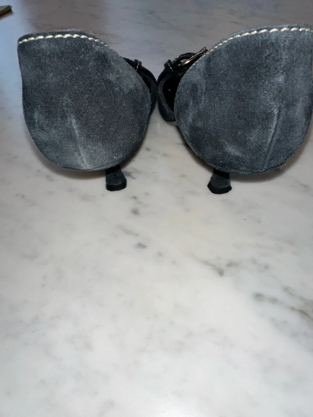 Vintage Prada Navy Suede Pointed Kitten Heels with Buckle Sz 35.5 - Picture 7 of 8